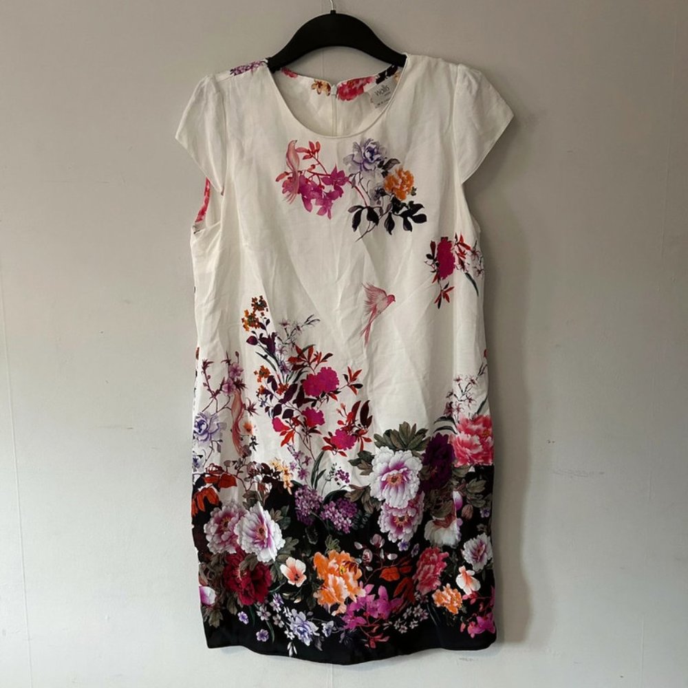 wallis womens uk 14 petite white floral short sleeve sheath dress - Picture 1 of 7